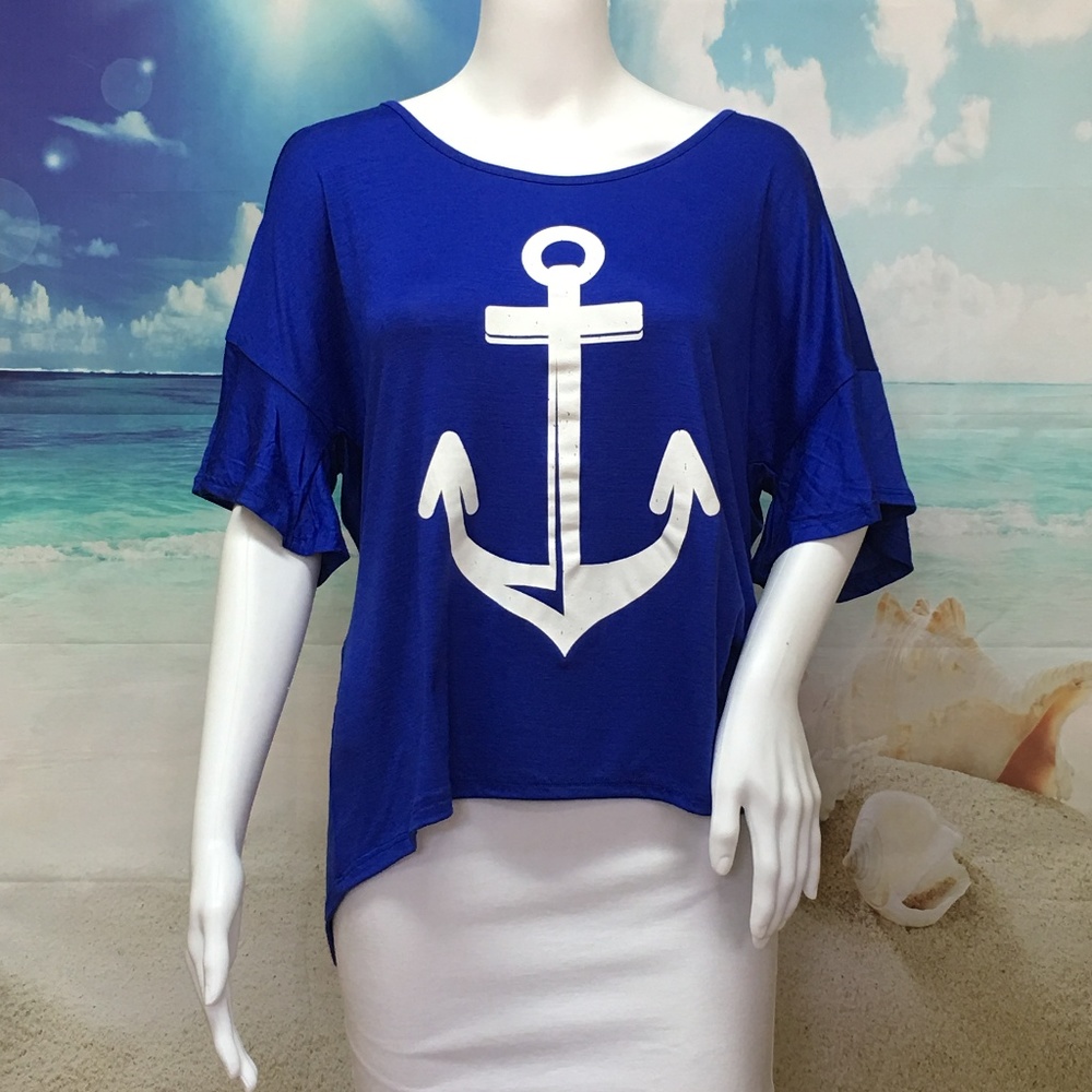 Women’s Anchor Cold Shoulder Top Blouse - Picture 3 of 8